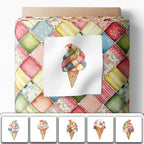 Patchwork Ice Cream Cotton Fabric Panel – 6 Designs + Bonus Sheet 29.5×19.6 inch - Image 2