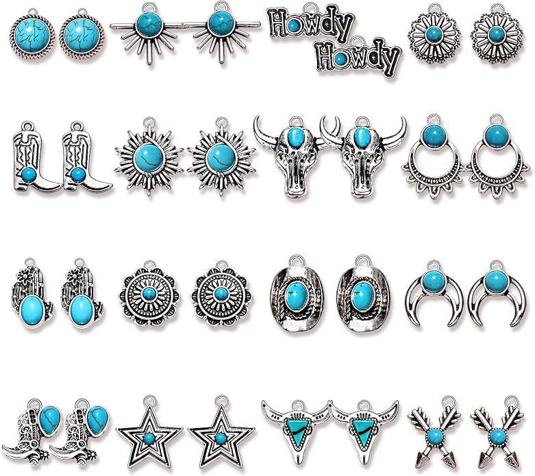 NVENF 32PCS Western Charms for Jewelry Making, Synthetic Turquoise Vintage - Image 4