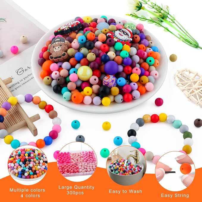 300Pcs Silicone Beads 9mm Mix Color, Bulk Silicone Beads 9mm - Image 3