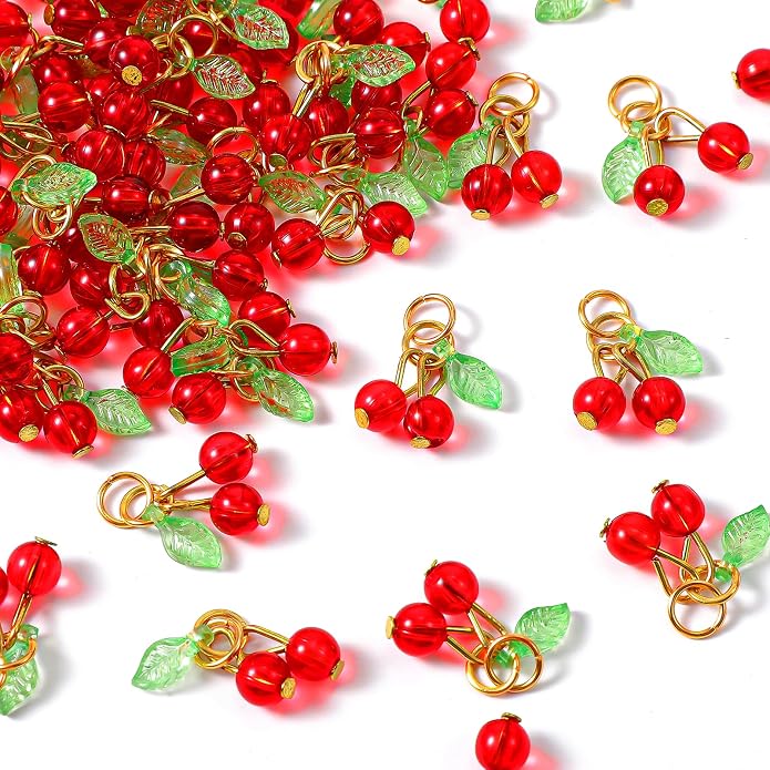 Tyqour 30 Pcs Red Cherry Charms Bulk 3D Mini Glass Fruit Charms by Tyqour
