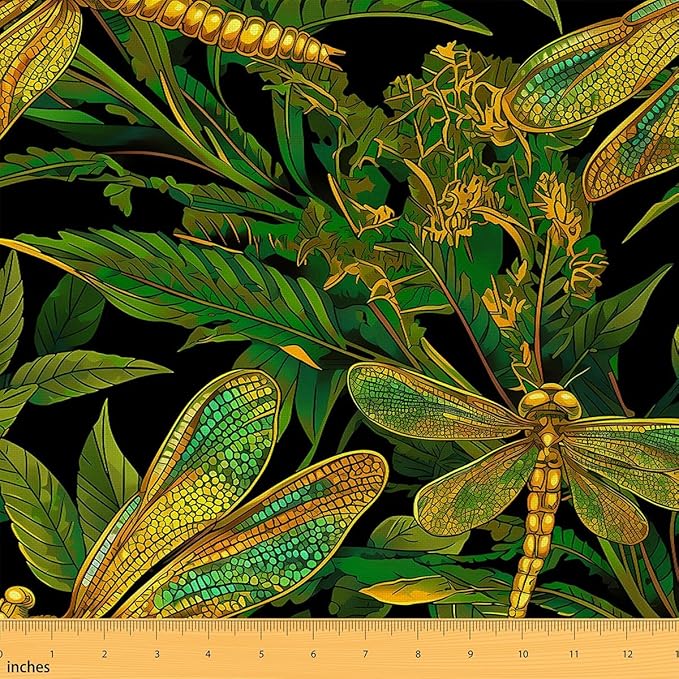 Feelyou Dragonfly Upholstery Fabric by The Yard, Ornamental Dragonfly Printed by Feelyou
