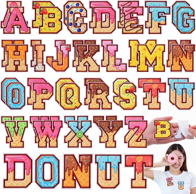 WILLBOND 52 Pcs Donut Alphabet Patches 2.8 Inch Self Adhesive Letter Patches by Willbond+Technology+Limited