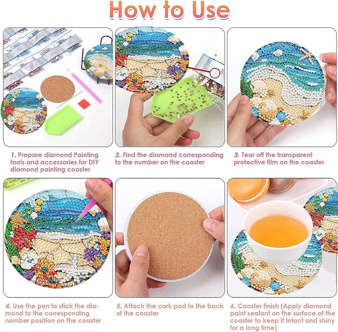 ijbnhd 8 Pack Diamond Art Coasters Kits Ocean | Diamond Painting Coasters Kit - Image 7