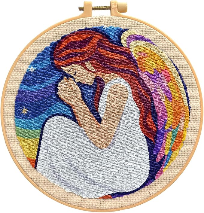 DIY Punch Needle Kits for Beginners Abstract Praying Angel Girl Pattern Printed by Unknown