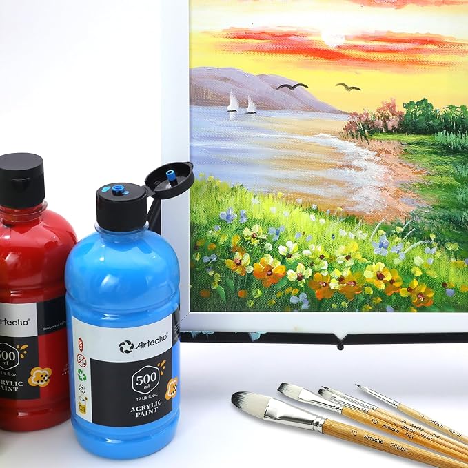 Artecho 12 Colors Acrylic Paint Set 500ml / 17oz Large Bottle | Semi Glossy - Image 5