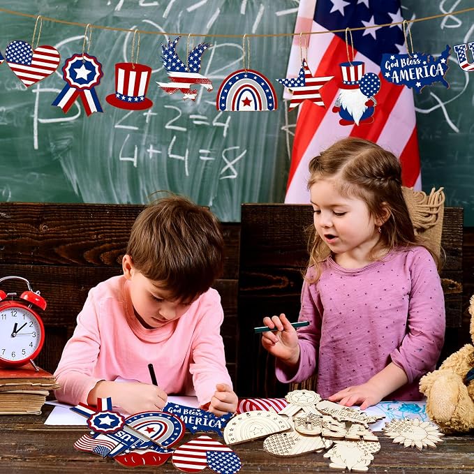 JellyArch 36 Pcs 4th of July Crafts Patriotic Wood Cutouts - Image 2