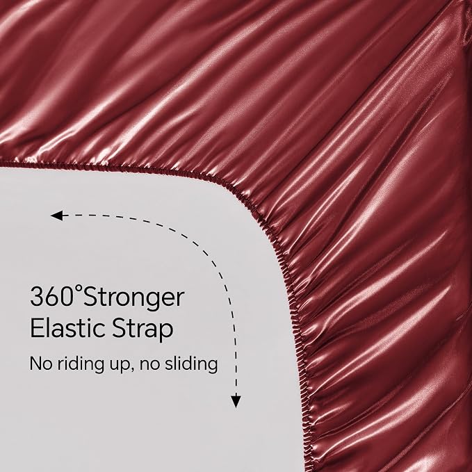 BEDELITE Satin Sheets Full Size Bed Set, Luxury Soft Burgundy Silky Sheet - Image 5