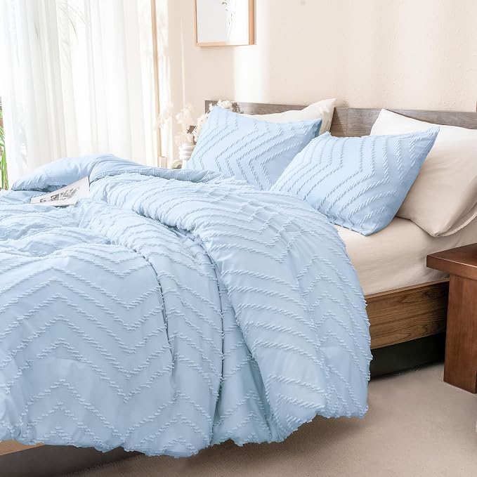 Andency Light Blue Comforter Set Full Size, Boho Soft Warm Tufted Neutral - Image 6
