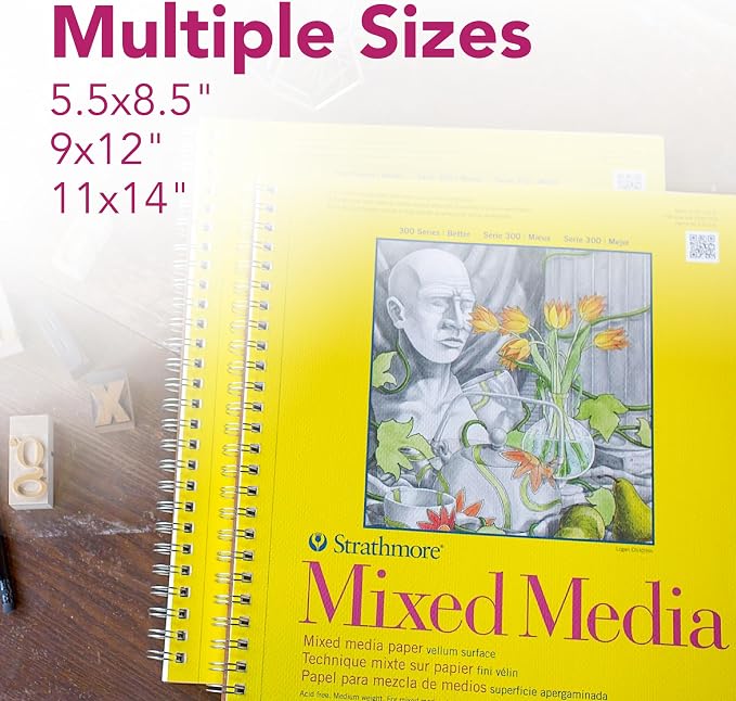 Strathmore 300 Series Mixed Media Paper Pad, Side Wire Bound, 11x14 inches - Image 2