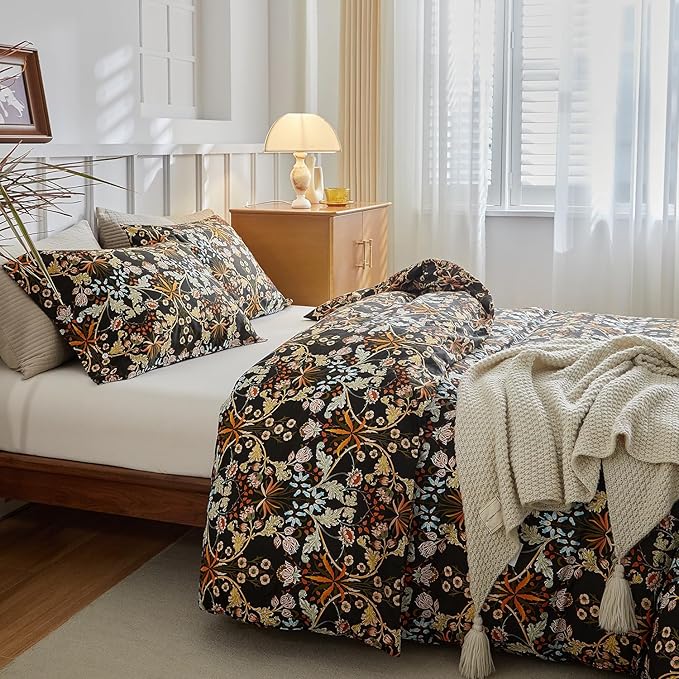 mixinni Vintage Floral Duvet Cover King Size Farmhouse Boho Duvet Cover Set - Image 4