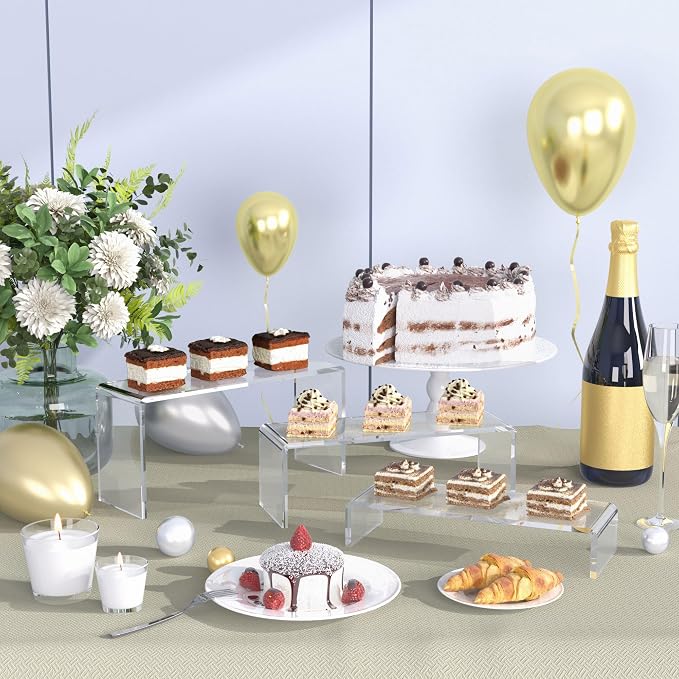 Goabroa 6 Pcs 8'' Clear Cupcake Display Risers, 3 Tiers Rectangular Risers - Image 2