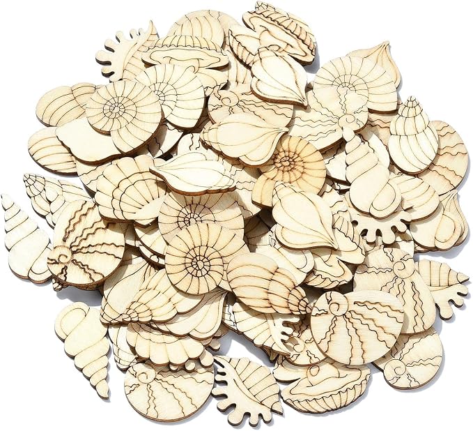 200 pcs Mixed Styles Sea Shell Theme Unfinished Wooden Cutout Charms Conch - Image 8