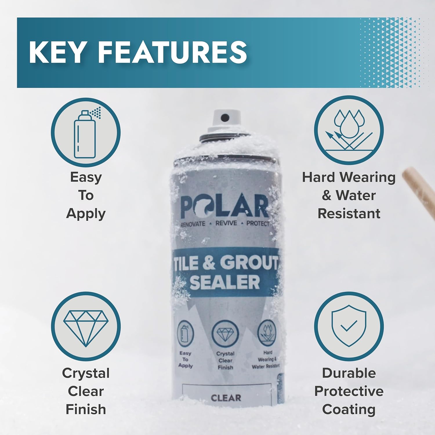 Polar Tile & Grout Sealer Clear Aerosol Spray - 6 x 13.5 Fl Oz | Instantly Waterproofs and Protects Floor Tile Grout | Ideal for Bathroom, Shower & Kitchen | Interior & Exterior Tile Sealer