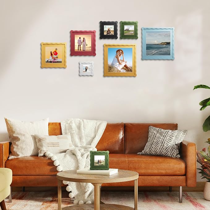 10x10 Picture Frame with Mat for 8x8, Wavy Edge Wooden Real Glass Photo Frame - Image 6