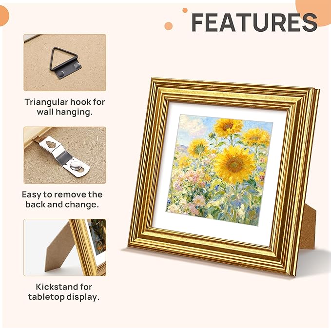upsimples 5x5 Picture Frame, Vintage Frames Decor, Wall or Tabletop Display - Image 5