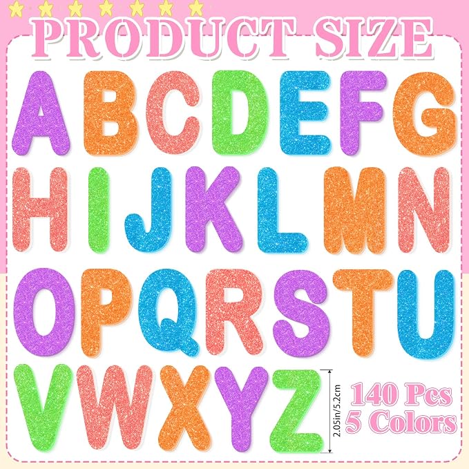 2 Inch Large Foam Letter Stickers Glitter Big Font - Image 2