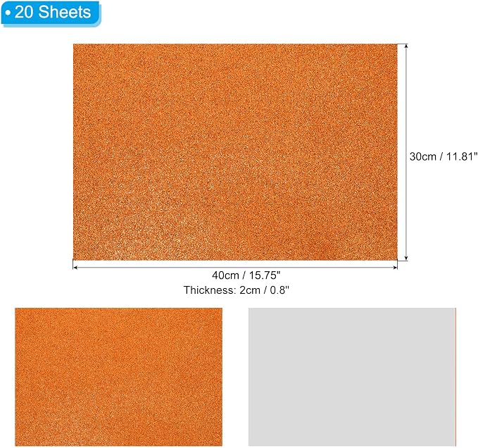 PATIKIL Orange Shiny EVA Glitter Foam Sheet 16x12 Inch 2mm Thick - Image 2