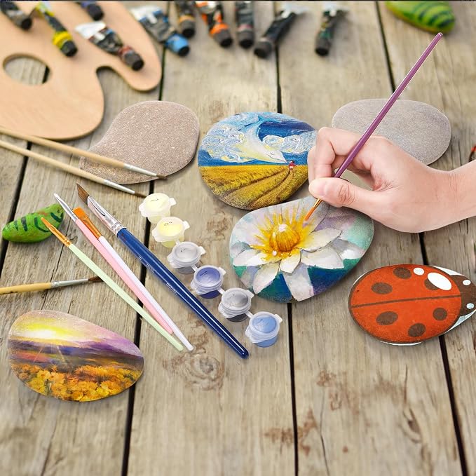 Mezchi 15 Pack Extra Large Flat River Rocks, 3.1-4.7 Inch Smooth Painting Stones - Image 4