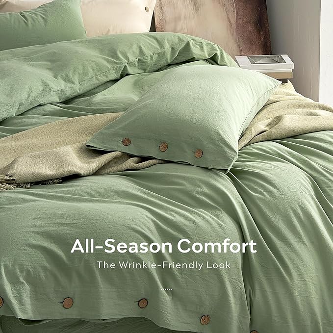 JELLYMONI 100% Washed Cotton Duvet Cover King – Soft, Breathable Linen-Look - Image 5