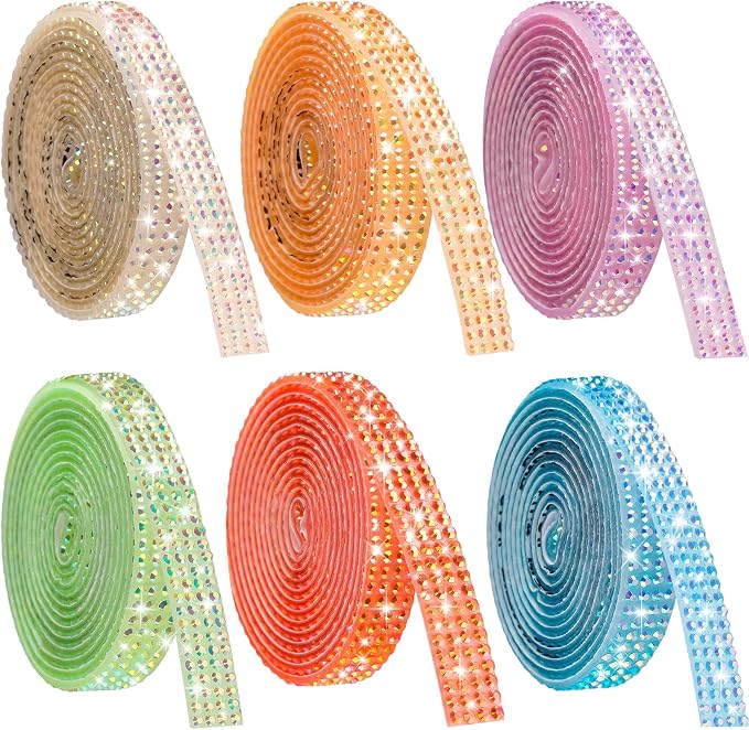 NiArt Self Adhesive Crystal Rhinestone Ribbon Set of 6 Colors, 6 Yards of by NiArt
