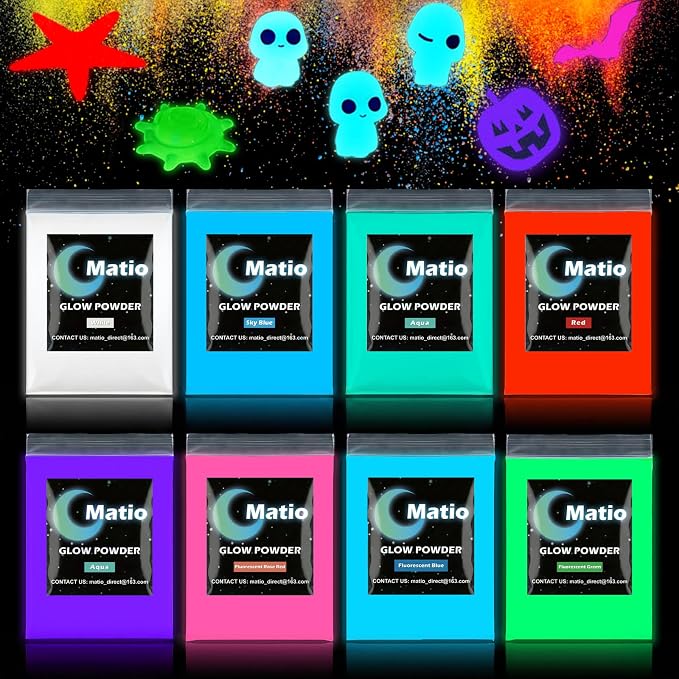 Matio Glow in The Dark Pigment Powder, 8 Colors Luminous Pigments 10g/0.35oz | by Matio