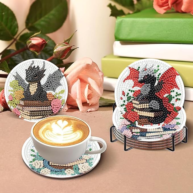 8 PCS Diamond Art Coasters Kits Dragon Book Diamond Painting Coaster | Diamond - Image 3