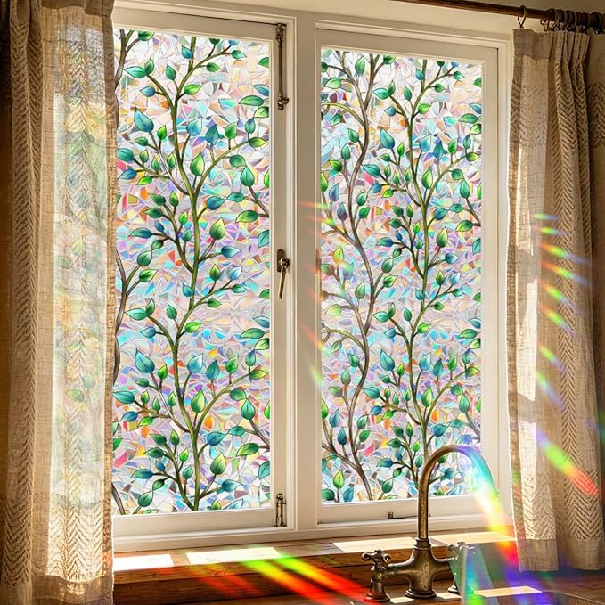 Foliage Pattern Decorative Window Film Privacy, Faux Stained Glass Window Cling - Image 4