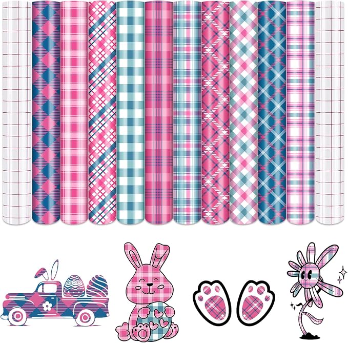 Tintnut Pink Blue Plaid Permanent Vinyl, waterproof, easy peel & stick by Tintnut