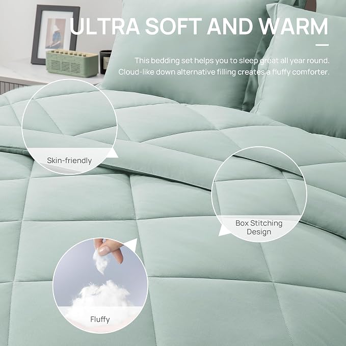 Love's cabin Twin XL Comforter Set Aqua, 5 Pieces Twin XL Bed in a Bag - Image 5