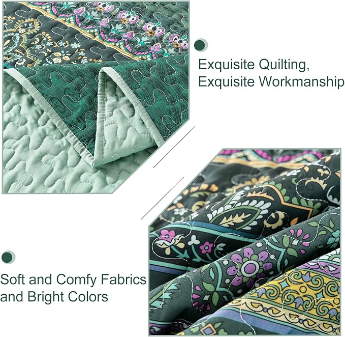WONGS BEDDING Boho Quilt Queen Size, Lightweight Microfiber Bed Decor Bedspread - Image 5