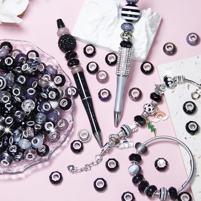60Pcs Large Hole Beads Spacer Beads Black Assorted European Craft Big Beads - Image 3