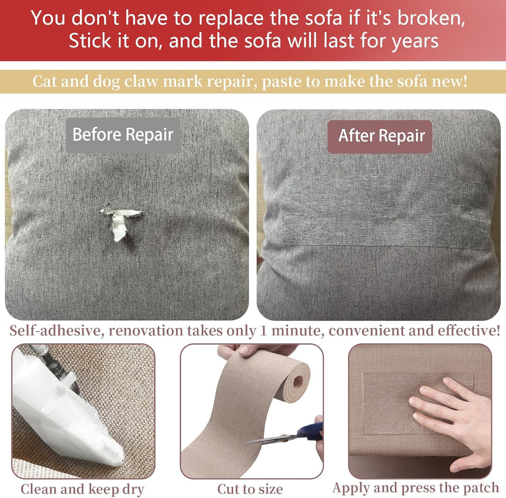 Linen Repair Tape 4x70 Inch Self-Adhesive Couch Patch Repair Fabric Patch for Furniture,Sofas,Cushion,Chairs,Bags,Linen Goods(Coffee)