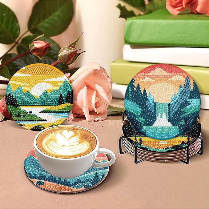 Clendo 8 Pcs Landscape Diamond Art Coasters Kit - Image 6