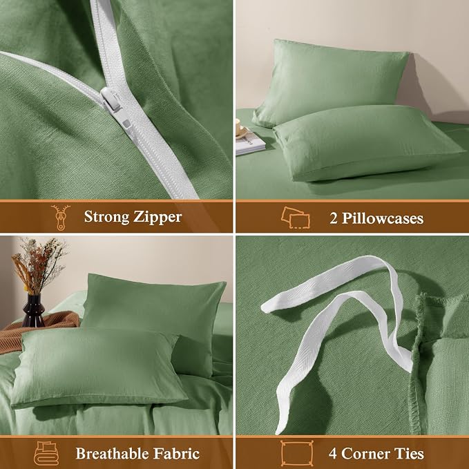 LBRO2M 100% France Linen Duvet Cover Set Cal King Size 3 Pcs Natural Flax - Image 5