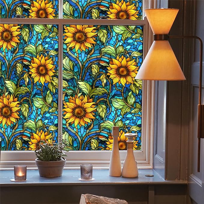 Sunflower Stained Glass Window Film, Non Adhesive Privacy Film, Stained Glass - Image 5