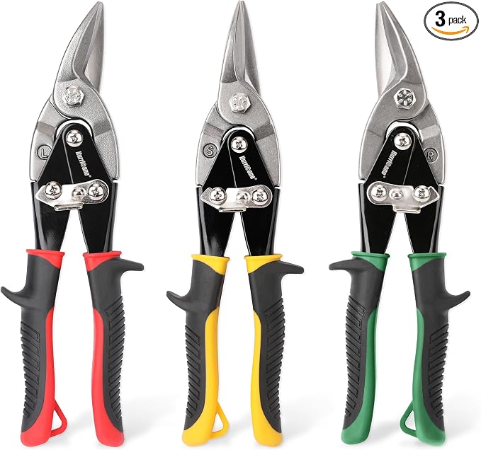 HURRICANE 3 pc Aviation Tin Snips Set, 10 Inch Metal Shears by HURRICANE