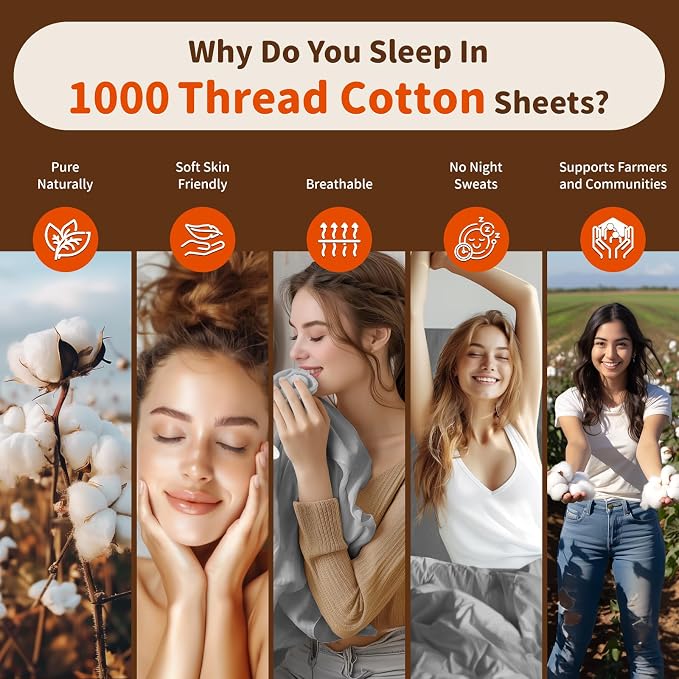 LBRO2M 1000 Thread Count 100% Egyptian Cotton Sheets Set 6 Piece Sets King Bed - Image 4