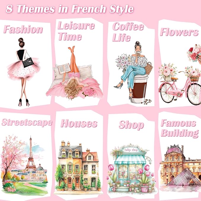 JOYCHOIC Paris Journaling Sticker Set, 18 Sheets PET Junk Journal Stickers - Image 4