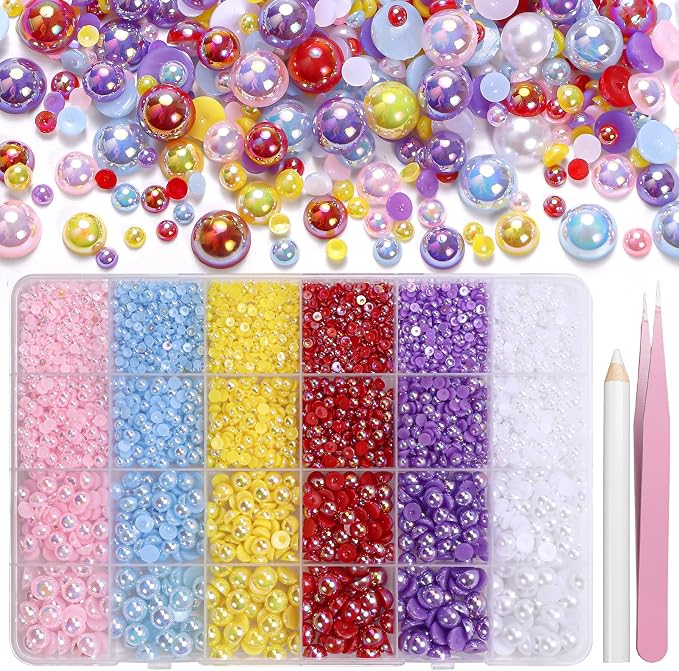 9000Pcs 3-8mm Blue Red Purple Flatback Pearls by Tatiwoo