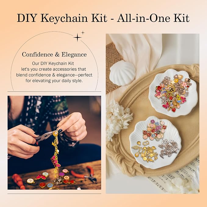Crekeso 341Pcs Charms Keychain Making Kit, Complete DIY Bag Charm Supplies Kit - Image 3