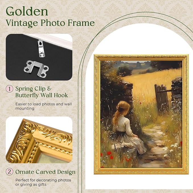 TWING 11x14 Picture Frame, Ornate Vintage 11x14 Photo Frame, 1 Pack | Gold - Image 4