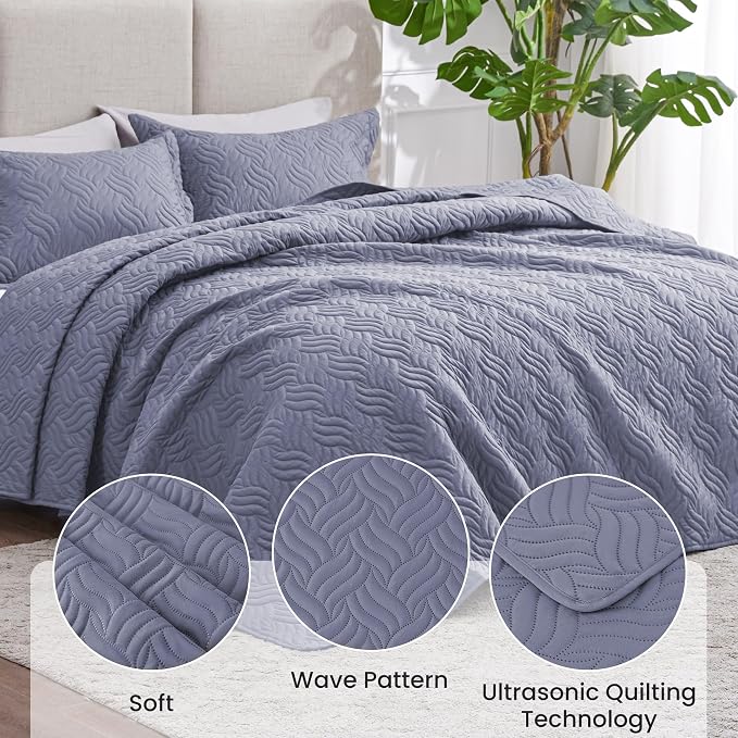 Love's cabin Quilts for Full Bed Bluish Grey Bedspreads Bedding Set - Image 4