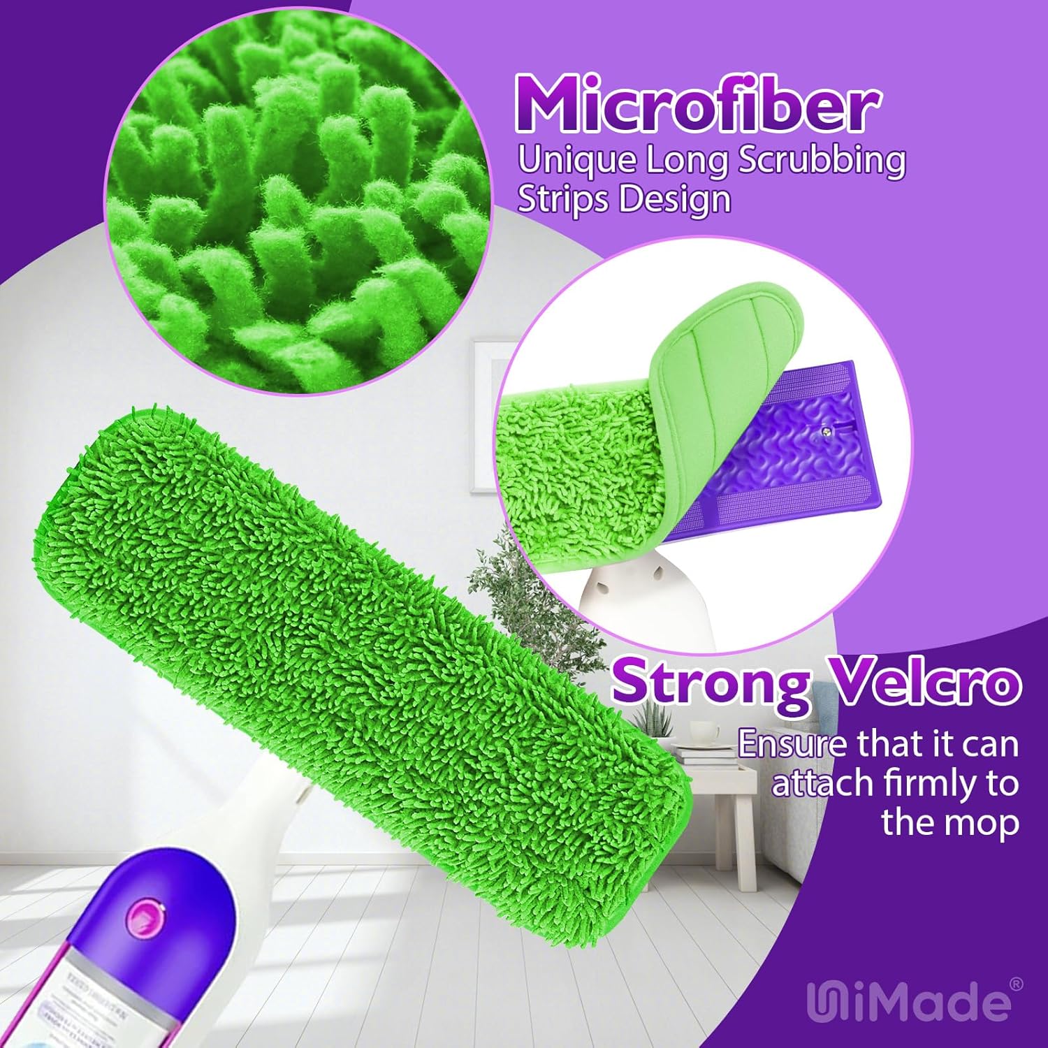 Reusable Mop Pads for Swiffer PowerMop, 8 Pack Microfiber Mop Pad Refill with Scrubber Strips for 13''-15'' SprayMop, Washable Mop Pads Use for Most Floor Types, Designed for Pets - Green