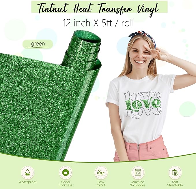Tintnut Dark Green Heat Transfer Vinyl Roll, easy cut & weed, stretch washable - Image 2