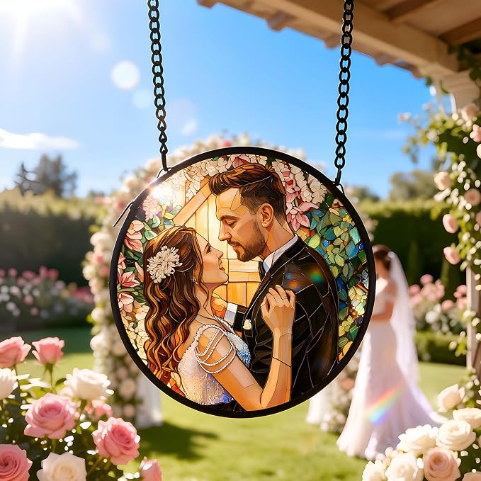 Personalized Stained Glass Sun Catcher, Custom Photo Family Portrait Window by HZGUEOSTB