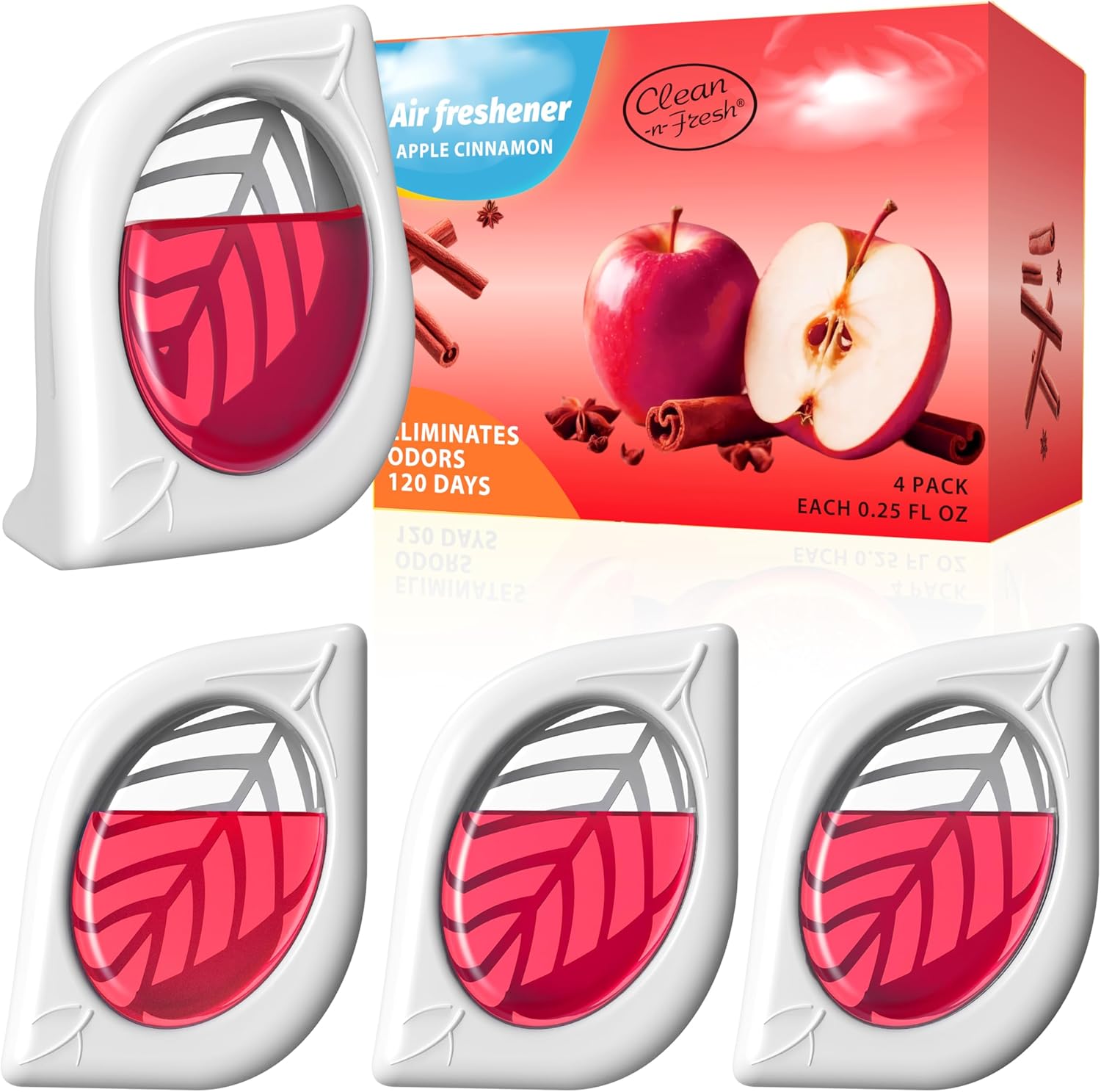 Air Freshener for Home, 4 Pack, Apple Cinnamon, Odor Eliminator for Small Area Closets Bathroom Pets Strong Odor, Up to 120 Days
