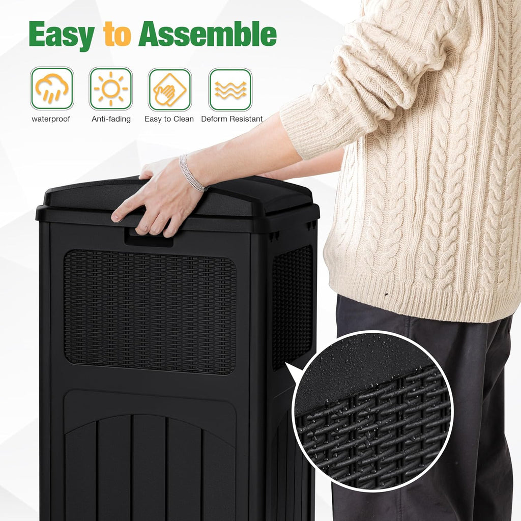 Flamaker 30 Gallon Trash Can, Resin Outdoor Garbage Can with Lid, Waterproof Hideaway Patio Waste Bins for Outside Use (2 Pack, Black)