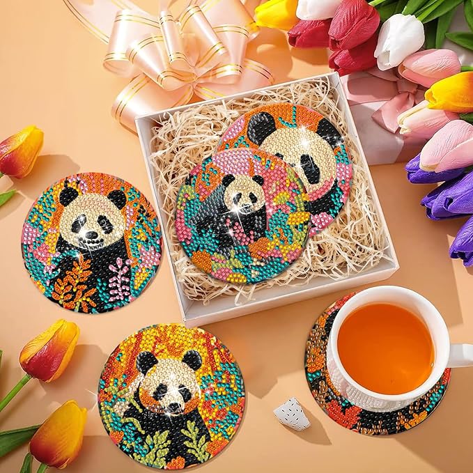 EWJRNSF 8 PCS Diamond Art Coasters Kit, Small Diamond Painting Coasters - Image 7
