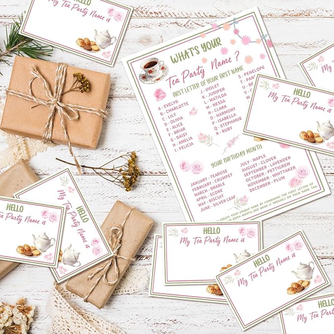 What's Your Tea Party Name Game Cards, Birthday Party Game Supplies, 1 Tea - Image 3