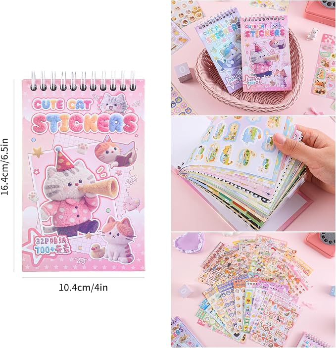 Girl's Cute Sticker Book, Cartoon Cat Theme - Image 2